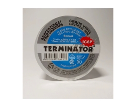 Изолента Terminator Ic6p белая, ПВХ, супер премиум класса, огнеупорная, самозатухающая, всепогодная, 0.18 мм, 19 мм, 20 м 2000257