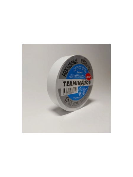 Изолента Terminator Ic6p белая, ПВХ, супер премиум класса, огнеупорная, самозатухающая, всепогодная, 0.18 мм, 19 мм, 20 м 2000257