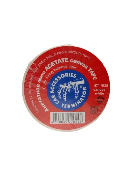 Тканевая ацетатная изолента Terminator Izt 1925 canvas белая, 19мм х 25м, толщина 0,2мм, огнеупорная 20008329