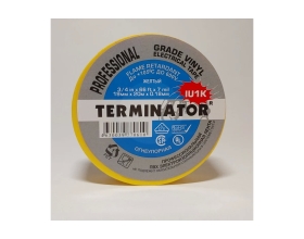 Изолента Terminator Iu1k желтая, ПВХ, огнеупорная, всепогодная, 0.18 мм, 19 мм, 20 м 2000824