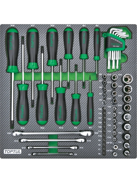 Набор инструментов TOPTUL TORX, 61 предмет в мягком ложементе GEC6102