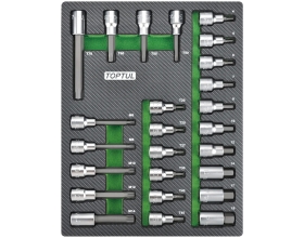Набор головок торцевых с насадками Hex, Torx, Spline, 25 предметов, 1/2"DR, в мягком ложементе TOPTUL GEB2501