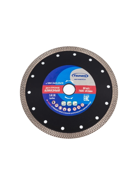 Тонкий горячего прессования диск алмазный по керамограниту Tsunami 180х1.6х22.23х10 мм DD0020180022005