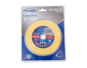 Диск алмазный сплошной по керамике 150x22.23x5 мм, мокрый рез Tsunami DD0010150022005