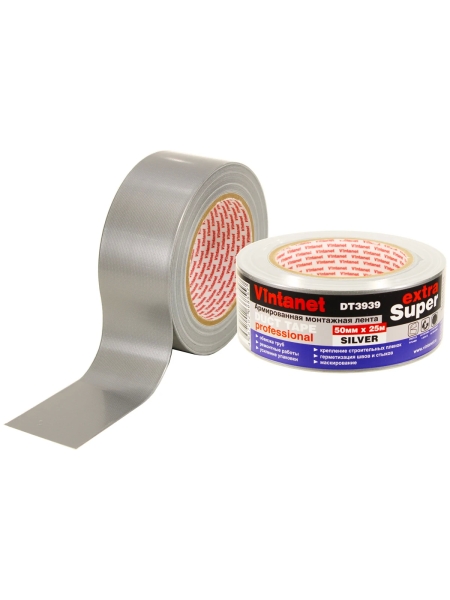 Монтажная армированная лента Vintanet DT3939 ЭКСТРА СУПЕР, серебряная, 50 мм х 25 м DT39395025S