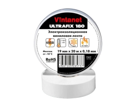 Изолента виниловая VINTANET морозостойкая ULTRAFIX180 белая, рулон 19 мм х 20 м UF180W1920