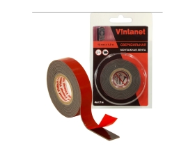 Монтажная сверхсильная клейкая двусторонняя лента Vintanet VN1146, цвет черный, 12 мм х 1,5 м VN11461215