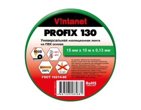 Изолента ПВХ универсальная VINTANET PROFIX130 зеленая, рулон 15 мм x 10 м PF130G1510