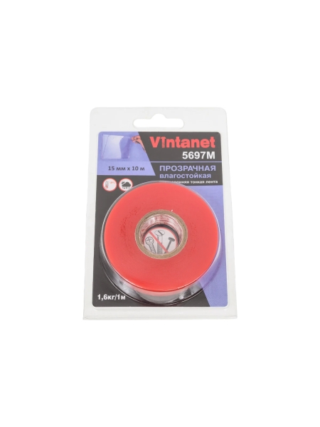 Двусторонняя лента на ПЭТ основе VINTANET 5697М, прозрачная, влагостойкая, 15 мм, 10 м 5697M 15MMX10M