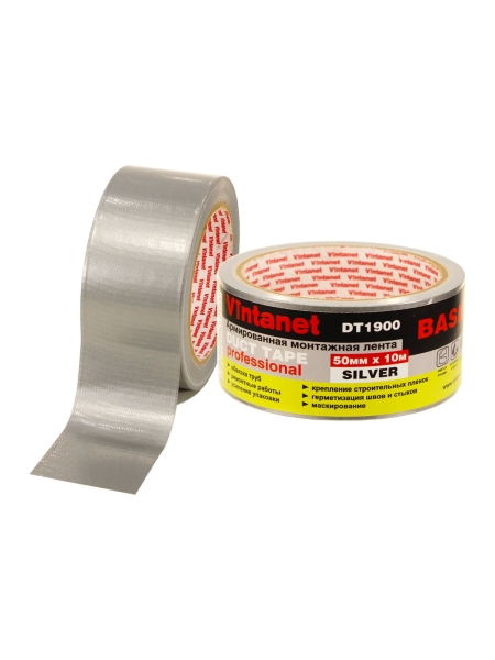 Монтажная армированная лента VINTANET DT1900 базовая, серебряная, 50 мм, 10 м DT19005010S