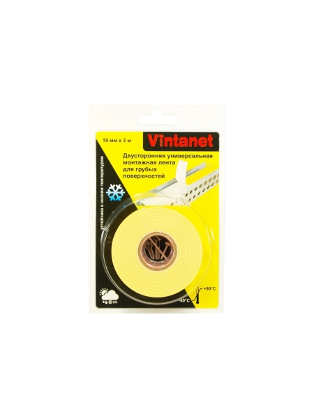Двусторонняя универсальная монтажная лента для грубых поверхностей VINTANET VN115, 19 мм х 3 м VN115193