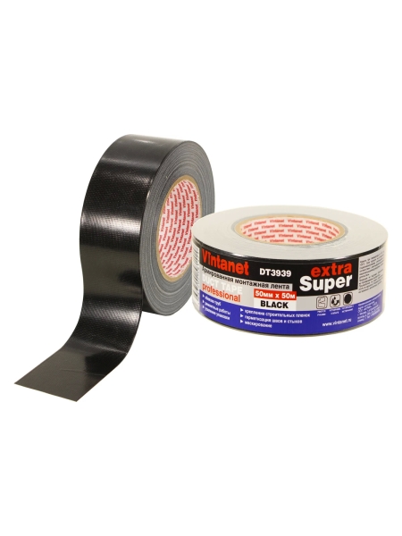 Монтажная армированная лента Vintanet DT3939 ЭКСТРА СУПЕР, черная, 50 мм х 50 м DT39395050B