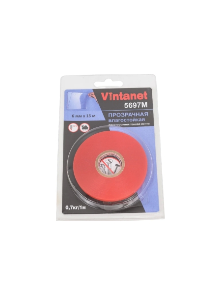 Двусторонняя лента на ПЭТ основе Vintanet 5697М прозрачная, влагостойкая, 6 мм х 15 м 5697M 6MMX15M