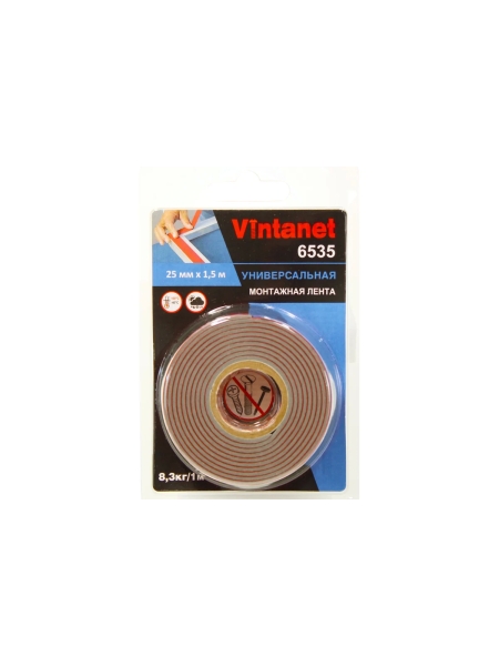Монтажная клейкая двусторонняя лента Vintanet 6535, универсальная, 25 мм х 1,5 м 25MMX1,5M