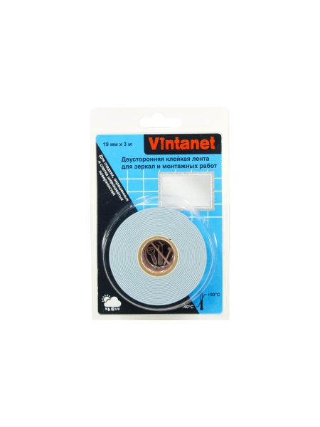Двусторонняя клейкая лента для зеркал и монтажных работ Vintanet VN819, 19 мм х 3 м VN819193
