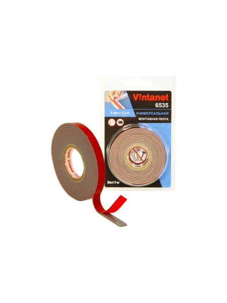 Монтажная клейкая двусторонняя лента Vintanet 6535, универсальная, 6 мм х 1,5 м 6MMX1,5M