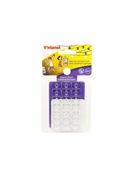 Крючки для гирлянд и декора VINTANET прозрачные, 20 шт./упак. 13026