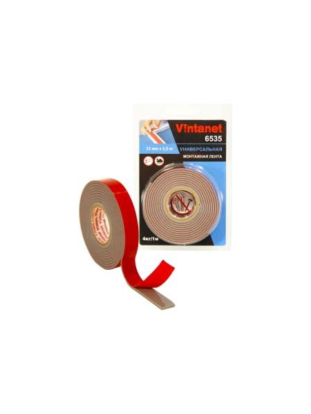 Монтажная клейкая двусторонняя лента Vintanet 6535, универсальная, 12 мм х 1,5 м 12MMX1,5M