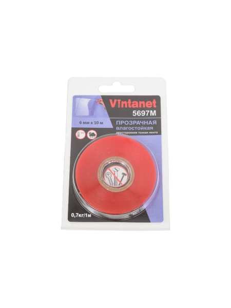 Двусторонняя лента на ПЭТ основе Vintanet 5697М прозрачная, влагостойкая, 6 мм х 10 м 5697M 6MMX10M