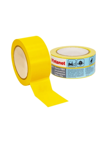 Односторонняя ПВХ лента для разметки Vintanet 411 желтая, 50 мм, 33 м 411Y