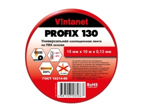 Изолента ПВХ универсальная VINTANET PROFIX130 красная, рулон 15 мм x 10 м PF130R1510