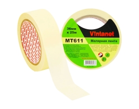 Малярная лента Vintanet 120С, MT611, 160 мкм, 36мм х 25м MT6113625