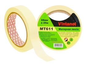 Малярная лента Vintanet 120С, MT611, 160 мкм, 24мм х 25м MT6112425