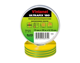 Изолента виниловая VINTANET морозостойкая ULTRAFIX180 желто-зеленая, рулон 19 мм х 20 м UF180YG1920