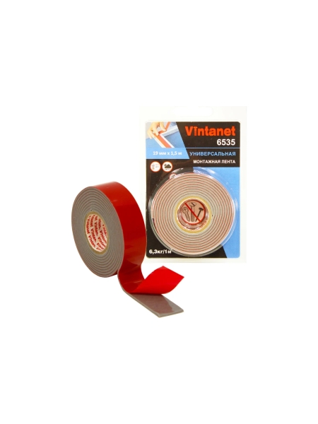Монтажная клейкая двусторонняя лента Vintanet 6535, универсальная, 19 мм х 1,5 м 19MMX1,5M