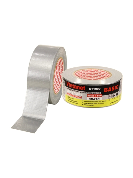 Монтажная армированная лента VINTANET DT1900 базовая, серебряная, 50 мм, 50 м DT19005050S