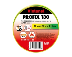 Изолента ПВХ универсальная VINTANET PROFIX130 желто-зеленая, рулон 15 мм x 10 м PF130YG1510