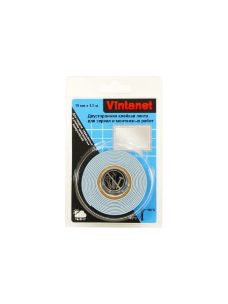 Двусторонняя клейкая лента для зеркал и монтажных работ VINTANET VN819, 19 мм х 1,5 м VN8191915