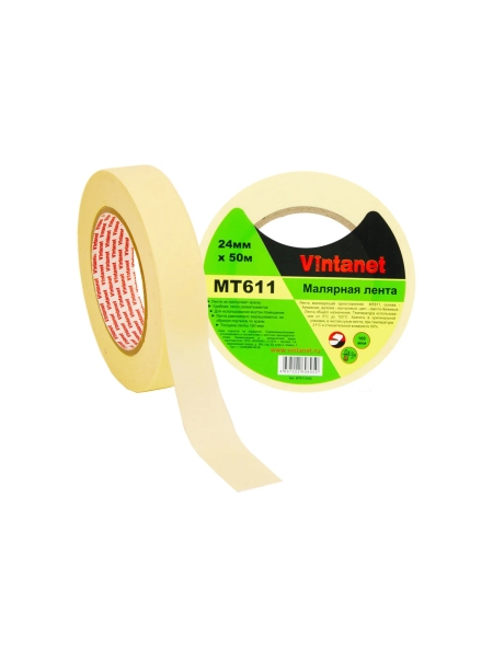 Малярная лента Vintanet 120С, MT611, 160 мкм, 24мм х 50м MT6112450