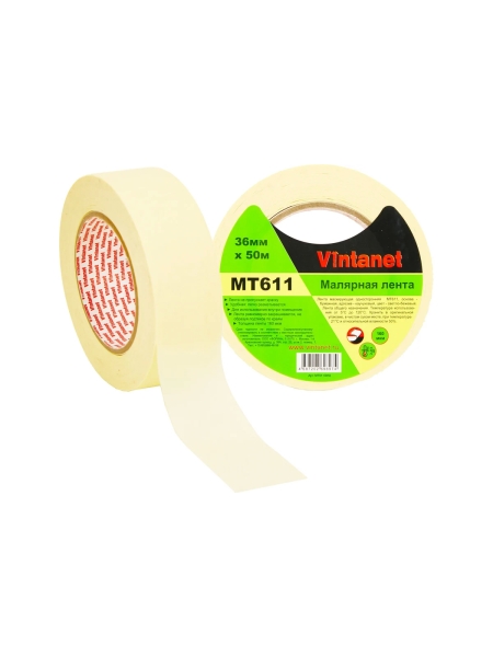 Малярная лента Vintanet 120С, MT611, 160 мкм, 36мм х 50м MT6113650