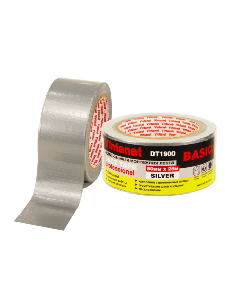 Монтажная армированная лента VINTANET DT1900 базовая, серебряная, 50 мм, 25 м DT19005025S