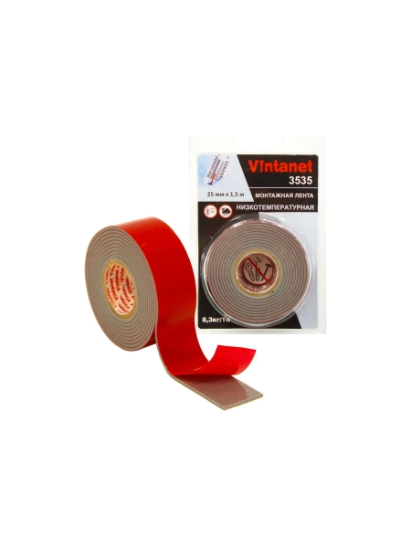 Монтажная клейкая двусторонняя лента Vintanet 3535, низкотемпературная, 25 мм х 1,5 м 25MMX1,5M