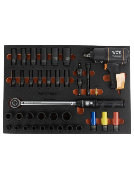 Набор пневматического и динамометрического инструмента WIEDERKRAFT в ложементе, 38 предметов WDK-3740X