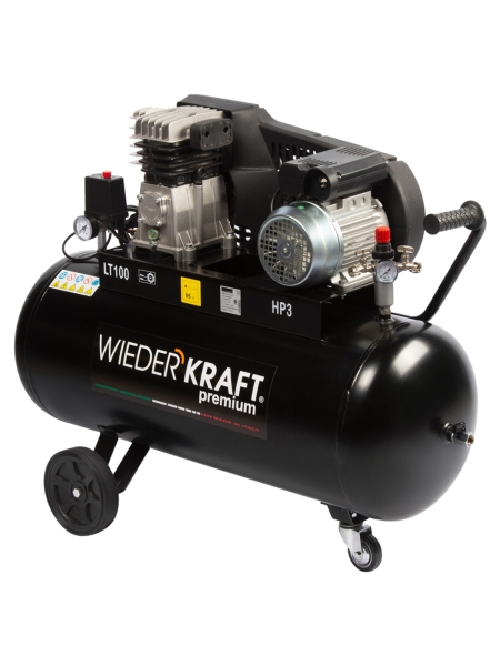 Масляный поршневой компрессор с ременным приводом WIEDERKRAFT 400 л/мин, ресивер 100л, WDK-91040
