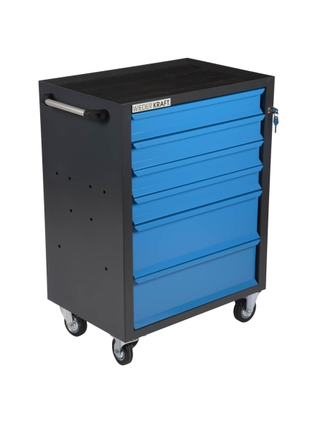 Инструментальная тележка WIEDERKRAFT 670x450x930 мм, 6 ящиков, 4x87мм, 2x179мм, серый/синий WDK-606GB