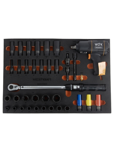 Набор пневматического и динамометрического инструмента WIEDERKRAFT в ложементе, 37 предметов WDK-3740S