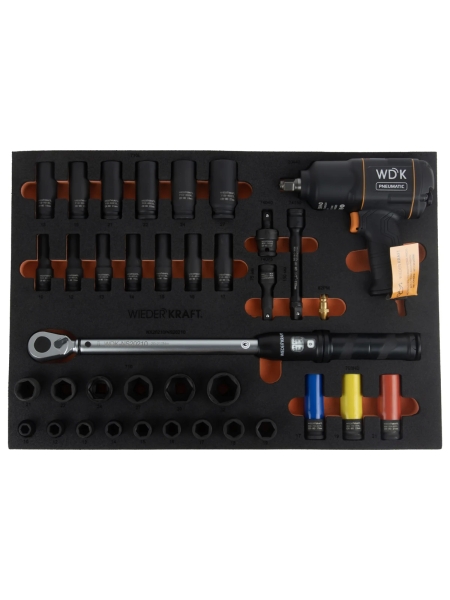 Набор пневматического и динамометрического инструмента WIEDERKRAFT в ложементе, 37 предметов WDK-3740S