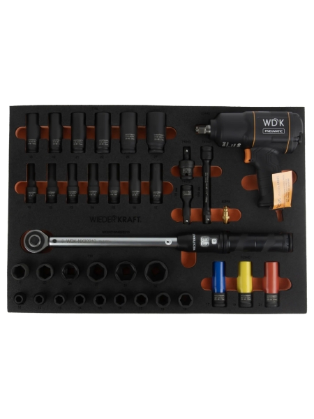 Набор пневматического и динамометрического инструмента WIEDERKRAFT в ложементе, 38 предметов WDK-3740X