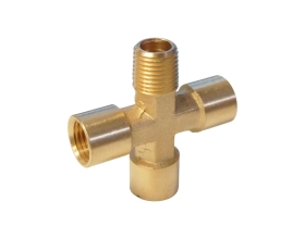 Фитинг X - образный WIEDERKRAFT резьба 1/4 PT, F-F-F-M (внутренний/внешний), латунь WDK-23FMB