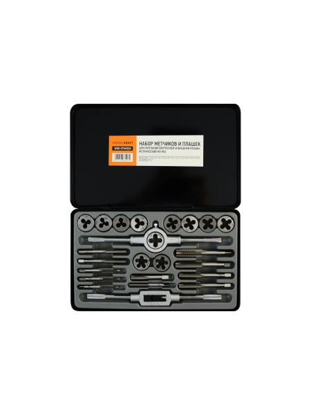 Набор метчиков и плашек М5-М12 WIEDERKRAFT 24 предмета, метрическая резьба WDK-DTM3024