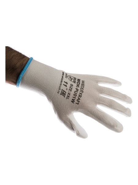 Белые лёгкие бесшовные защитные перчатки эргономичной формы из нейлона WIEDERKRAFT WDK-PU01W / XXL