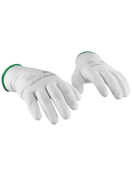 Белые лёгкие бесшовные защитные перчатки эргономичной формы из нейлона WIEDERKRAFT WDK-PU01W / M