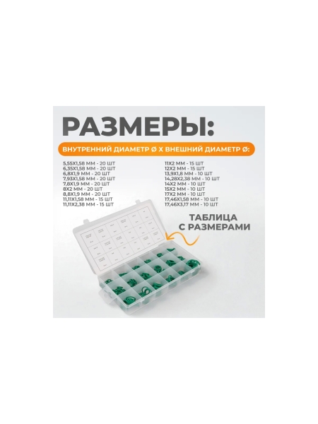 Набор уплотнительных колец резиновых, бензомаслостойких, термостойких для кондиционеров авто, 270шт WIEDERKRAFT WDK-214044