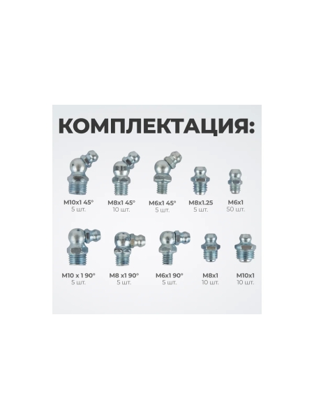 Набор фитингов для пресс-масленок WIEDERKRAFT металлический ниппель, 110 шт. WDK-214053