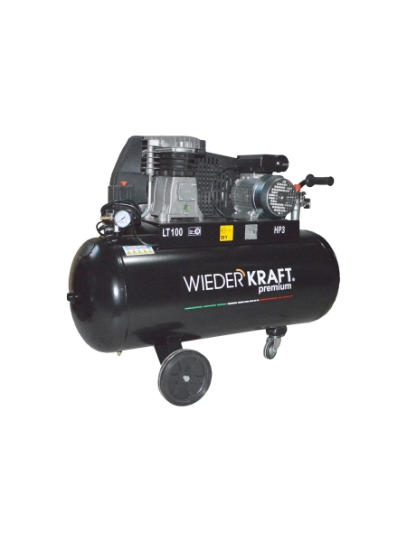 Масляный поршневой компрессор с ременным приводом WIEDERKRAFT 400 л/мин, ресивер 100л, WDK-91040