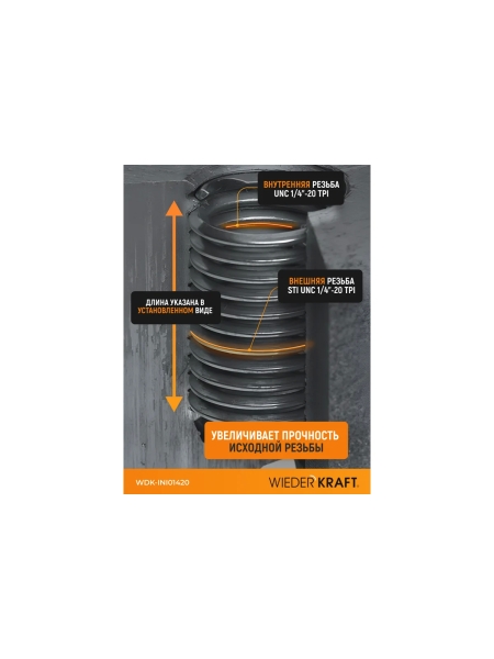 Набор вставок резьбовых WIEDERKRAFT UNC 1/4-20, 1,5d, 10 предметов WDK-INI01420